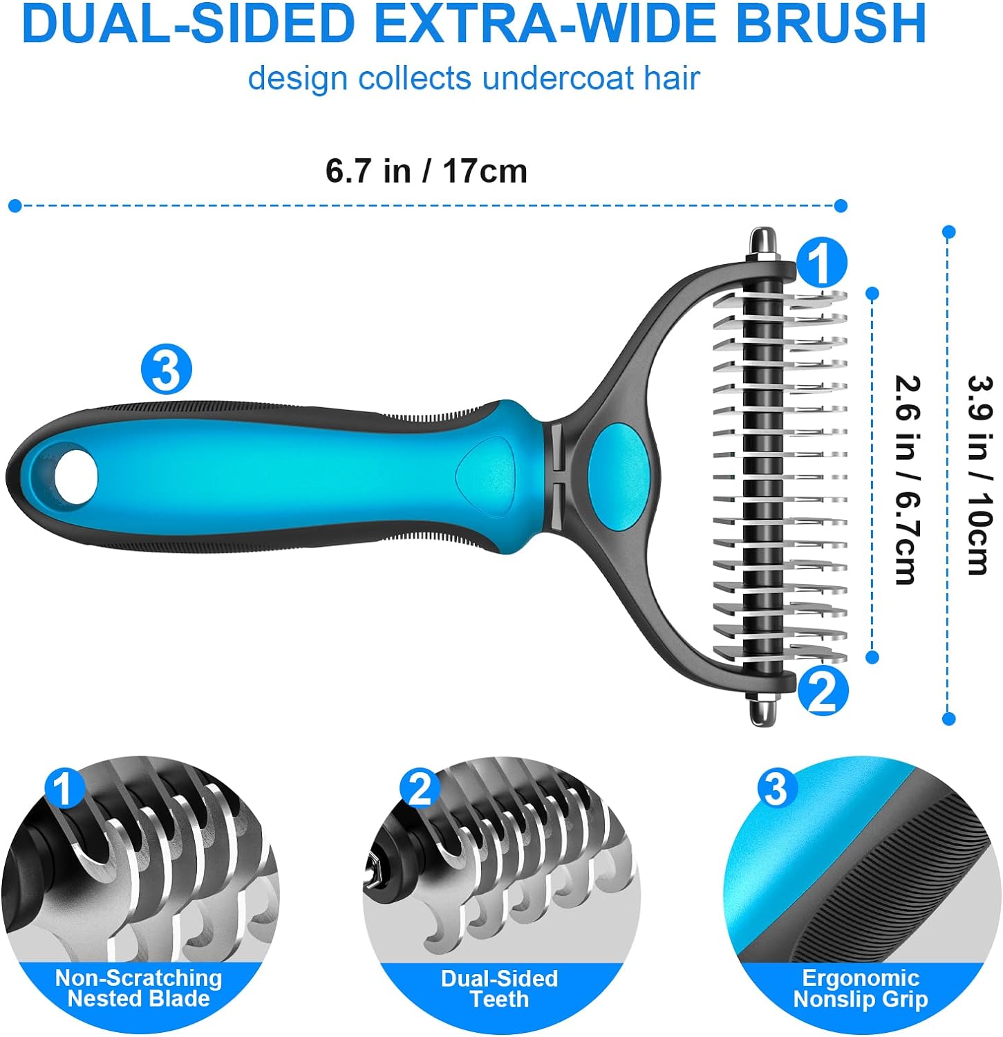Pet Grooming Brush-Double Sided Hurtless Shedding and Dematting Undercoat Rake Comb for Dogs and Cats, No More Nasty Shedding or Flying Hair Pet Grooming Brush-Double Sided Hurtless Shedding and Dematting Undercoat Rake Comb for Dogs and Cats, No More Nasty Shedding or Flying Hair